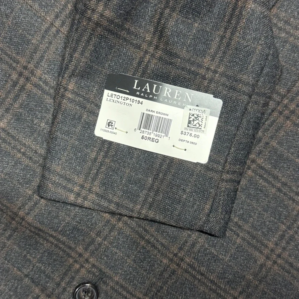 Lauren Ralph Lauren Mens 50R Ultraflex Lexington Plaid Sport Coat Dark Brown NWT